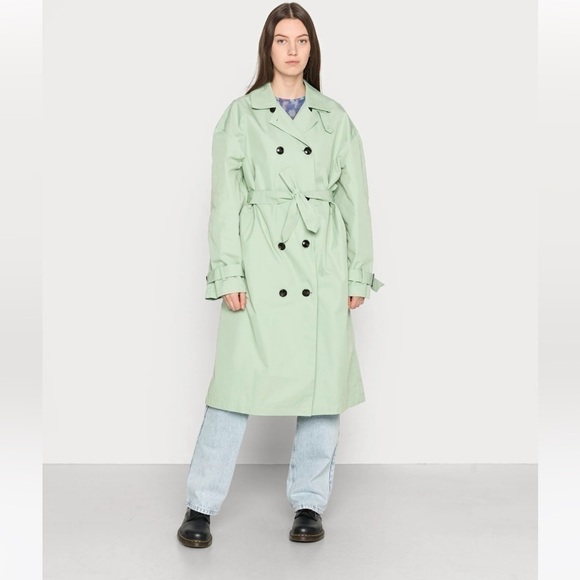 Jjxx Loose double-breasted trench coat in smoke green - Picture 1 of 14